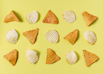 平躺nacho芯片土豆芯片高质量美丽的照片概念