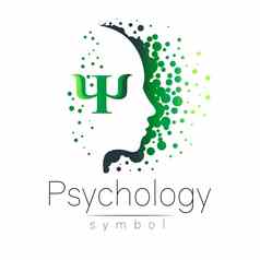 现代头标志心理学配置文件人类信ψ有创意的风格象征设计概念品牌公司绿色颜色孤立的白色背景图标网络打印