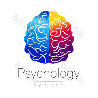 现代大脑标志心理学人类有创意的风格图标设计概念品牌公司蓝色的紫罗兰色的左颜色孤立的白色背景象征网络打印卡