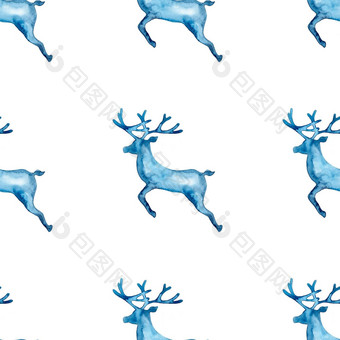 驯<strong>鹿圣诞</strong>节水彩<strong>鹿</strong>阉割过的雄<strong>鹿</strong>eamless模式蓝色的颜色手画动物驼<strong>鹿</strong>背景壁纸点缀包装<strong>圣诞</strong>节礼物