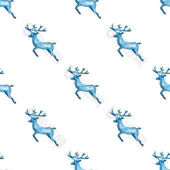 驯<strong>鹿</strong>圣诞节水彩<strong>鹿</strong>阉割过的雄<strong>鹿</strong>eamless模式蓝色的颜色手画动物驼<strong>鹿</strong>背景<strong>壁纸</strong>点缀包装圣诞节礼物
