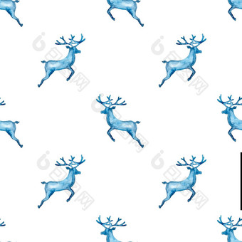驯<strong>鹿</strong>圣诞节水彩<strong>鹿</strong>阉割过的雄<strong>鹿</strong>eamless模式蓝色的颜色手画动物驼<strong>鹿</strong>背景<strong>壁纸</strong>点缀包装圣诞节礼物
