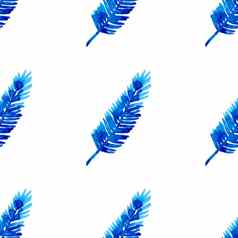 圣诞节水彩分支松树无缝的模式蓝色的颜色手画花分支机构冷杉树背景壁纸点缀包装圣诞节礼物
