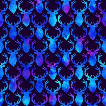 驯鹿圣诞节水彩鹿阉割过的雄鹿eamless模式蓝色的颜色手画动物驼鹿背景壁纸点缀包装圣诞节礼物