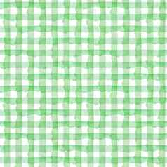 摘要绿色检查水彩背景生态格子无缝的模式织物纺织纸简单的条纹手画