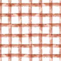 棕色（的）格子摘要水彩几何背景无缝的模式条纹检查手工制作的纹理织物设计纸壁纸