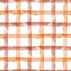 检查橙色棕色（的）摘要watercolorseamless模式条纹格子几何背景手工制作的纹理织物壁纸