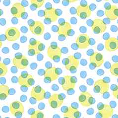 手画刷波尔卡点无缝的水彩模式摘要水彩画轮圈蓝色的黄色的颜色艺术设计织物背景