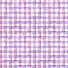 水彩粉红色的蓝色的检查几何无缝的模式背景格子水彩画颜色手画简单的设计条纹