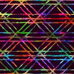 水彩刷格子无缝的模式画眉山庄检查几何设计彩虹颜色现代中风咕噜拼贴画背景孩子们织物纺织