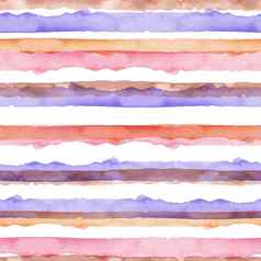 水彩摘要橙色粉红色的蓝色的条纹背景很酷的无缝的模式织物纺织纸简单的手画条纹