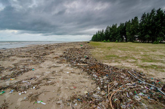 塑料浪费填满海滩