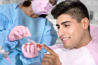 牙医显示看不见的牙套对准器牙科咨询矫正诊所