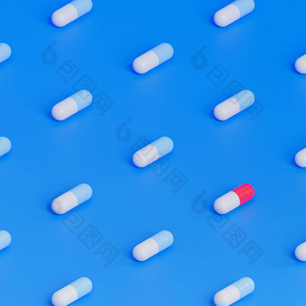 胶囊药片模式蓝色的背景医疗保健医疗概念抗生素治愈渲染