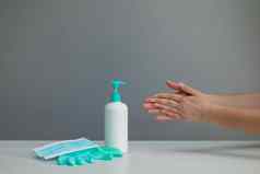 消毒过来这里清洁手卫生电晕病毒传播预防女人酒精摩擦替代洗手