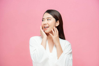 肖像美丽的年轻的亚洲女人清洁新鲜的只皮肤概念亚洲女孩美脸护肤品健康健康