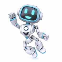 可爱的蓝色的机器人快乐跳