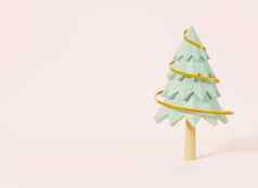 圣诞节树丝带装饰卡通松树横幅问候卡