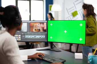 视频编辑器发展中项目电影蒙太奇绿色屏幕