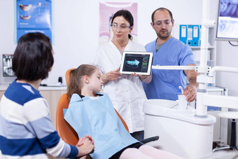 牙医dentistiry办公室显示平板电脑下巴射线照相法