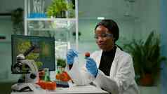 化学家科学家注射草莓有机液体检查太太测试