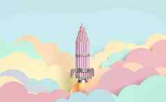 火箭铅笔飞行柔和的彩色的平云