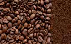 图像咖啡豆子地面即时咖啡背景咖啡豆子咖啡粉