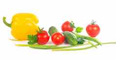 蔬菜白色背景西兰花西红柿黄瓜绿色洋葱作文蔬菜白色背景