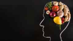 粉笔画人类头健康的食物大脑黑板上高质量照片