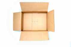 前视图开放空纸板盒子空间复制空间概念移动包装礼物孤立的