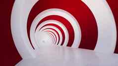 现代红色的白色轮未来主义的现代体系结构走廊建筑室内渲染