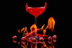 红色的鸡尾酒树莓灼热的胡椒镜子火焰火