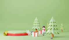 快乐一年圣诞节一天美丽的讲台上油缸装饰圣诞节树礼物盒子雪人