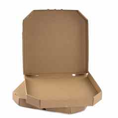 空白棕色（的）开放纸板披萨纸盒子白色背景包装模板