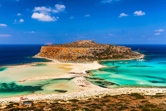神奇的全景巴洛斯环礁湖格拉姆武萨岛克里特岛希腊帽tigani中心巴洛斯海滩克里特岛岛希腊游客放松浴水晶清晰的水巴洛斯海滩
