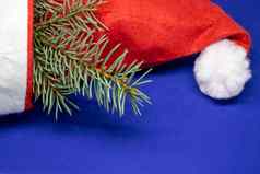 一年的红色的帽圣诞老人老人红色的白色蓝色的背景