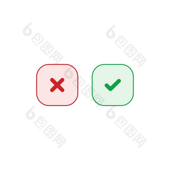 蜱虫交叉按钮绿色选择目录红色的图标向量广场符号按钮投票决定网络标志应用程序插图