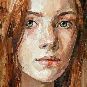 石油绘画肖像红发女孩