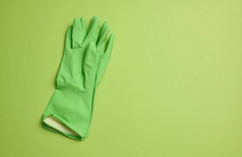 一对绿色保护橡胶手套清洁绿色使用