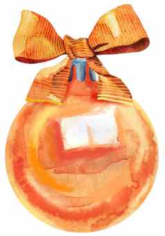 水彩橙色圣诞节球孤立的白色背景