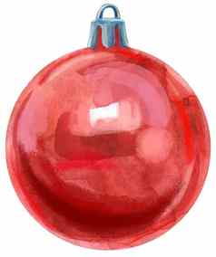 水彩红色的圣诞节球孤立的白色背景