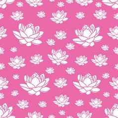 现代粉红色的白色无缝的重复莲花花设计织物壁纸