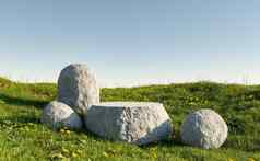 石头产品显示站绿色草地