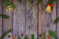 圣诞节背景装饰棕色（的）木背景平躺前视图复制空间