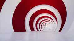 红色的白色轮走廊未来主义的概念网络空间现代体系结构建筑未来技术隧道渲染
