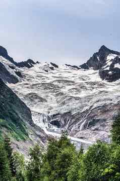 美丽的景观冰川夏天季节冰川山绿色植被高地面多云的天气
