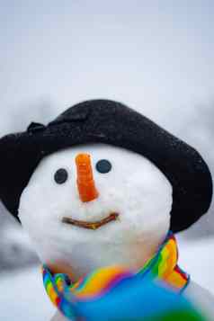 有趣的雪人时尚的他围巾雪场雪人绅士冬天他可爱的雪人户外圣诞节雪人关闭围巾