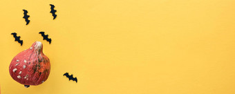 秋天作文南瓜装饰蝙蝠背景模板秋天秋天万圣节收获感恩节概念平躺前视图复制空间横幅
