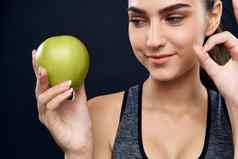 绿色苹果健康苗条的数字生活方式特写镜头