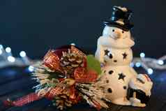 玩具雪人圣诞节装饰加兰假期木背景